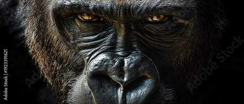 Intense Gorilla Face Portrait, Fierce Eyes, Wildlife Macro Shot