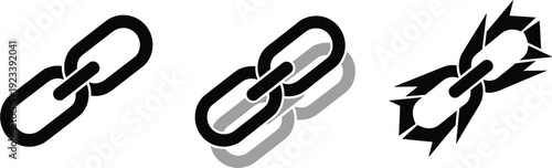 Broken and connected chain link icon set with strength symbol isolated vector collection