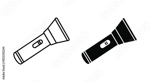 Wallpaper Mural Essential flashlight icons in outline and solid black styles for emergency preparedness kits, outdoor camping gear, and search-related user interface design. Torontodigital.ca
