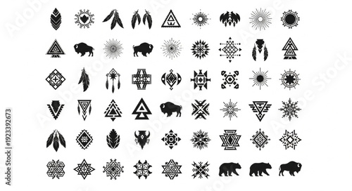 Collection of Native American Inspired Symbols and Icons.