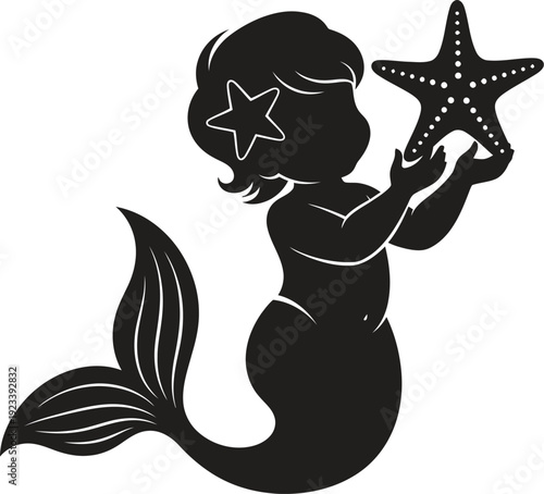 Mermaid holding a starfish silhouette