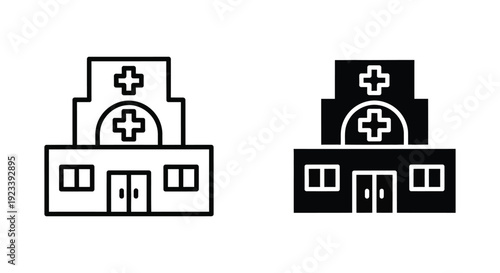 Wallpaper Mural Minimalist hospital building icons in outline and solid styles for healthcare and medical facility design Torontodigital.ca