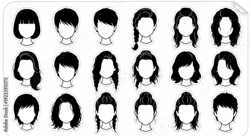 Collection of diverse hairstyles for women and girls.