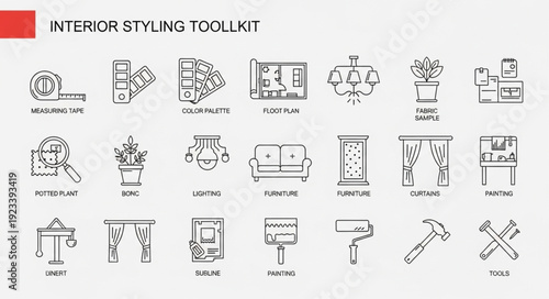 Interior Styling Toolkit Icons and Symbols for Design.