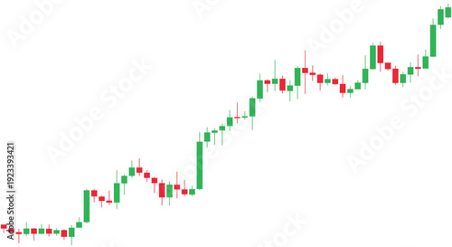 Candlestick chart showing upward trend in stock market or cryptocurrency trading, representing financial data analysis and investment growth on a white background