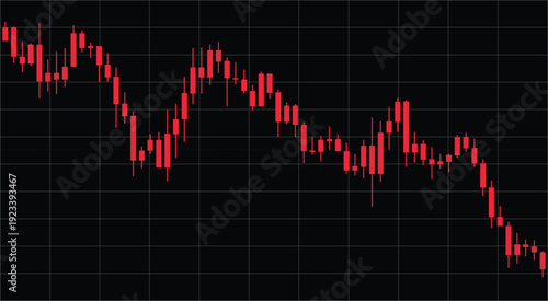 Red candlestick chart showing significant stock market decline and bearish trend on black background