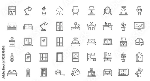 Collection of Hand Drawn Furniture and Home Decor Icons.