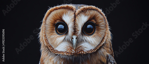 Barn Owl Portrait: Big Eyes and Detailed Feathers on Black Background