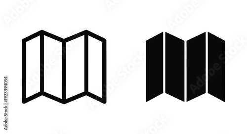 Minimalist folded paper map icons in outline and solid styles for travel planning, navigation apps, and location-based user interface design.