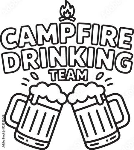 Campfire drinking team vector illustration for outdoor adventures and camping parties design