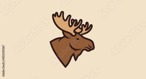 Moose Head Illustration with Antlers.