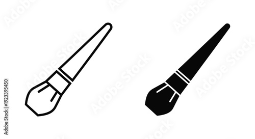 Minimalist makeup brush icons in outline and solid black styles for professional beauty and cosmetic design