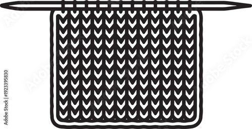 Knitting stitch pattern on needle in clean line art style for textile design and craft hobby