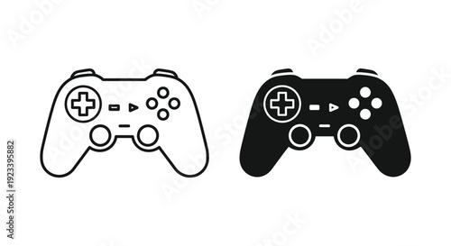 Wallpaper Mural Set of two modern video game controller icons in outline and solid black silhouette styles for gaming interface design and digital entertainment apps. Torontodigital.ca