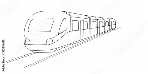 Simple line drawing of a modern passenger train on railway tracks