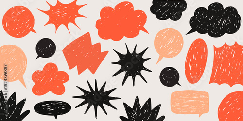 Abstract background with various colorful speech bubbles and expressive graphic elements