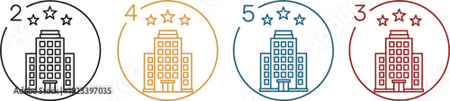 Hotel Rating Star Icons with Two Three Four Five Star Building Vector Illustration Set