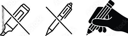 Marker And Pen Icons Set Writing Tool Crossed And Hand Drawing Symbol Vector Collection