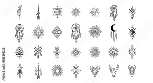Collection of Geometric Tribal Tattoo Designs and Symbols.