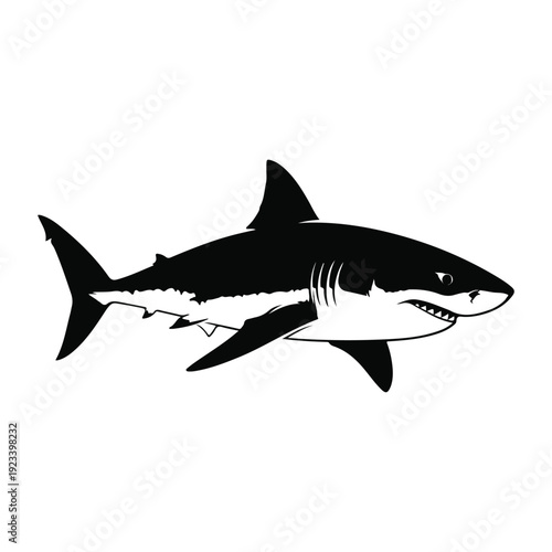 Powerful shark swimming in the deep blue ocean a marine predator illustration