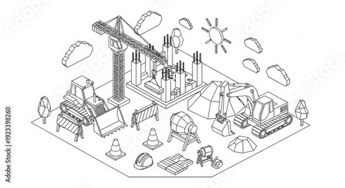 Amusement Park Illustration with Rides and Attractions.