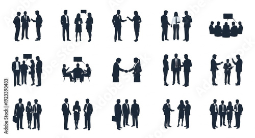 Business People Silhouettes Meeting And Shaking Hands.
