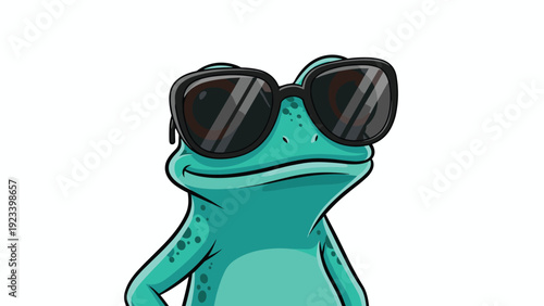 Cool green frog wearing black sunglasses looks charming and relaxed in this stylish animal illustration for summer vibes.