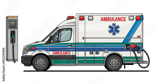 Ambulance Refueling at Gas Station.