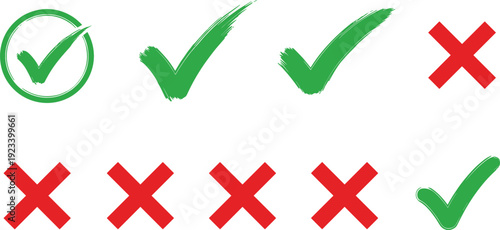 Green Check And Red Cross Symbols Set Approval Rejection Validation Icons Collection