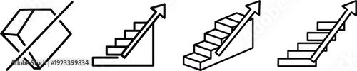 Growth stairs and upward arrow outline icons set isolated business progress vector collection