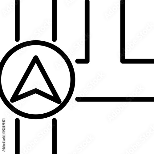 map location pin icons. icon showing a direction arrow inside a circle on a simplified map layout. It represents a GPS location or compass direction. 