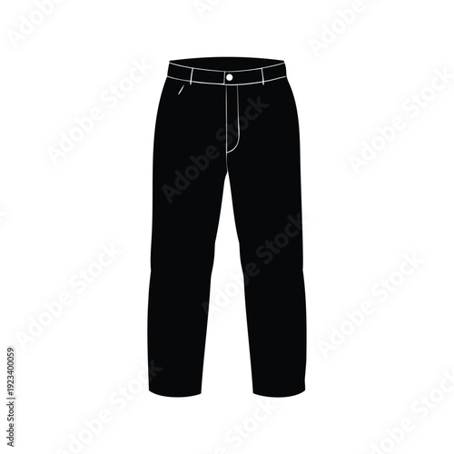 Stylish black and white pants with belt loops and drawstring silhouette vector illustration, chinos silhouette vector illustration