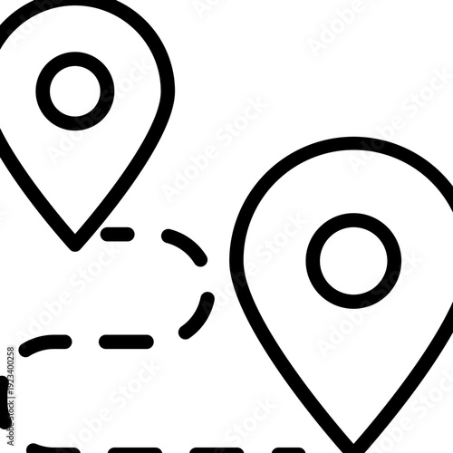 map location pin icons.  route or journey between two points.