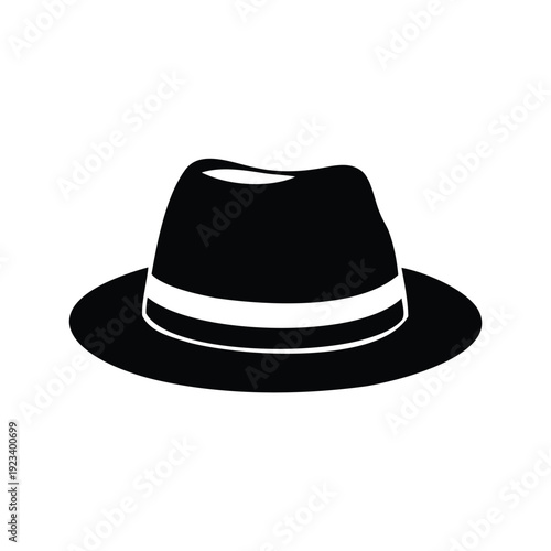 Silhouette of a stylish fedora hat with a white band, elegant and timeless, vector illustration, fedora hat silhouette vector illustration
