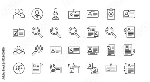 A grid of black and white line icons representing people identification and search functions