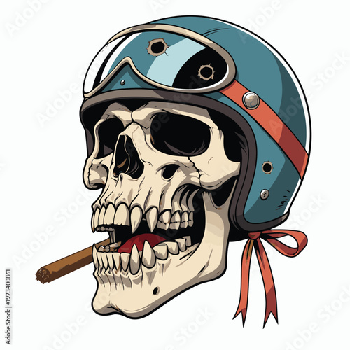 Bild auf Leinwand Vintage Biker Skull Helmet Vector Art