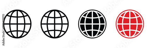 Globe Icon Vector with Go to Web Symbol, Website Icons in Flat and Thin Style, Globe Symbol Isolated on White Background, Internet and Online Navigation Graphics.