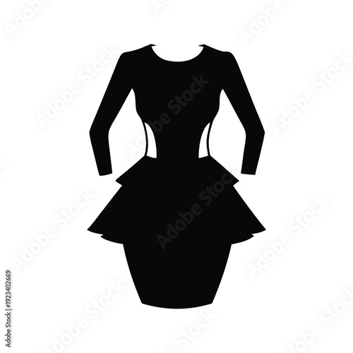 Elegant black and white dress silhouette vector illustration showcasing a stylish design, peplum dress silhouette vector illustration