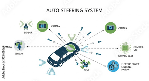 Auto Steering System Diagram Illustration.