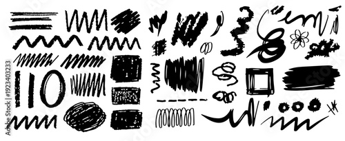 Abstract black brushstrokes form fragmented letters and a wavy line on a white background