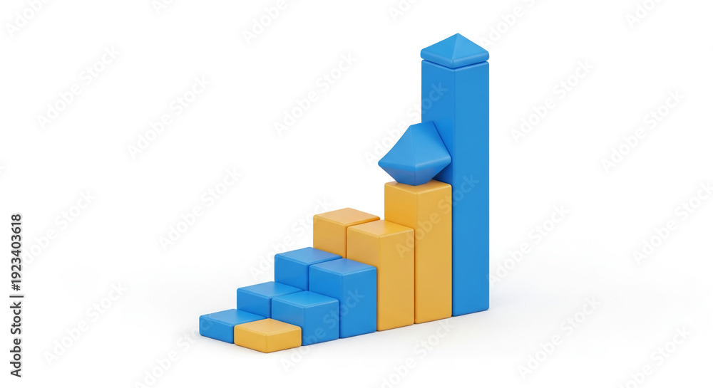 Fototapeta premium Abstract upward growth graph illustration, minimalist market success 3D render.