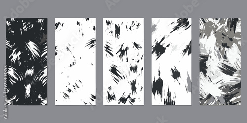 Abstract vertical panels with black and white brushstroke textures
