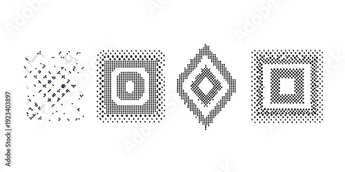 Four geometric patterns transitioning from dispersed dots to solid squares