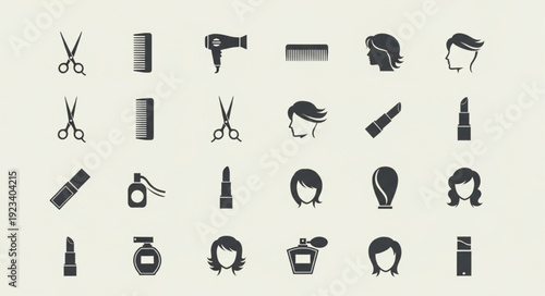 Collection of beauty and hair salon icons and symbols.