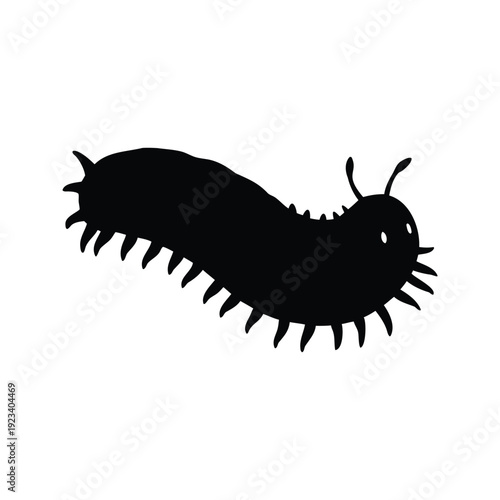 Black and white caterpillar with detailed body segments silhouette vector illustration, sea cucumber silhouette vector illustration