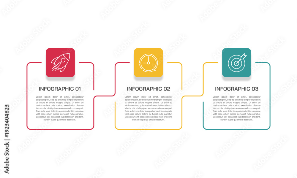 Obraz premium Business Startup Roadmap Infographic with 3 Steps and Colorful Line with Icons. Presentation, Plan and Strategy. Vector illustration.