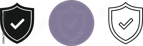 Shield security badge icons with check mark symbol protection approval verification isolated vector set