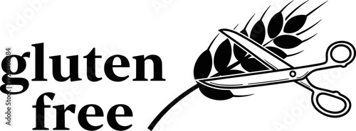 Gluten free logo design with wheat ear and scissors cutting grain, vector illustration for healthy food and allergy awareness,