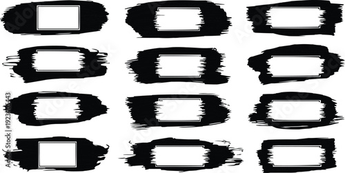 The image shows a structured arrangement of black brush strokes in the format. Each brush stroke has a bold, textured appearance, suggesting a dynamic and expressive application of color. The strokes 