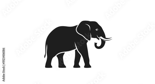 Black Silhouette of an African Elephant on White Background